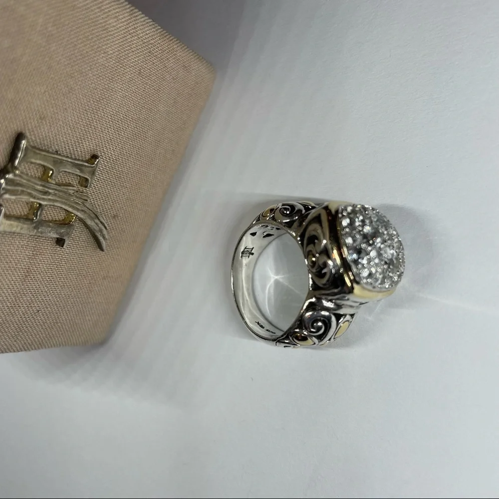 RARE PIECE OF JOHN HARDY BATU STERLING SILVER & 18KT WHITE TOPAZ RING SIZE 7 - Picture 6 of 8